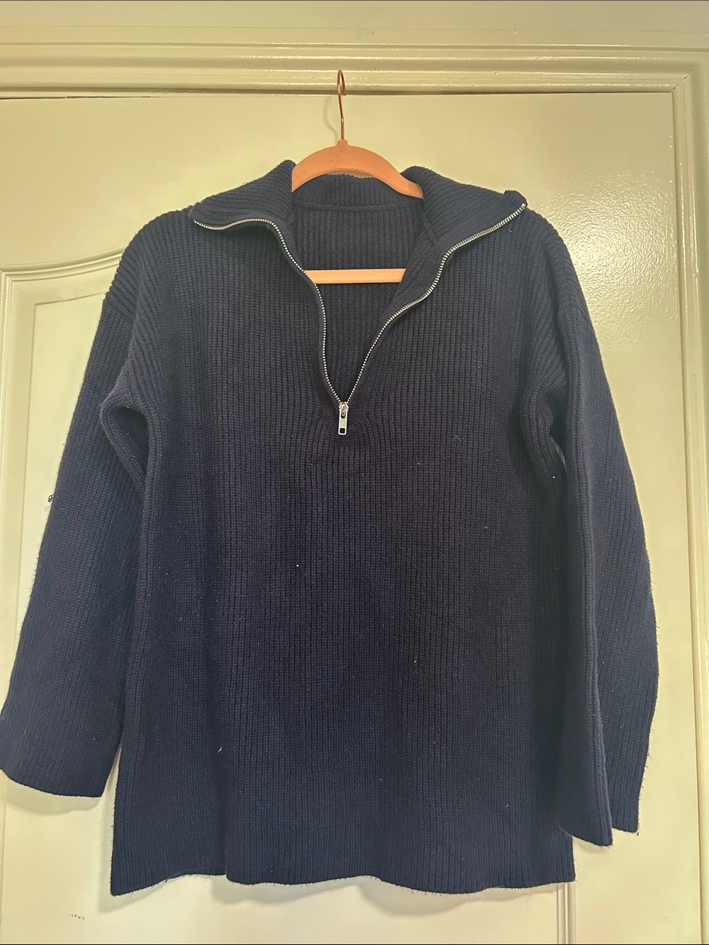 Navy Half-Zip Ribbed Knit Sweater